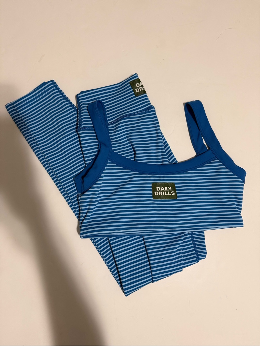 Daily Drills Play! Drills -Powder + Cobalt Stripe Bra and Leggings Set NWOT